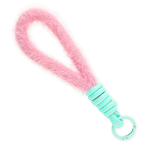 Trendy telefoonkoord pluche Pastel pink-turquoise