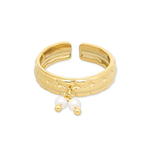 Roestvrij stalen (RVS) Stainless steel ringen met parels Gold-white