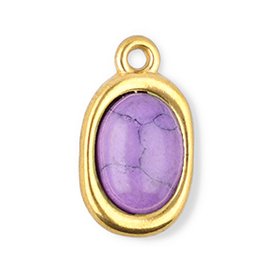 Roestvrij stalen (RVS) Stainless steel bedels ovaal met natuursteen howliet Gold-purple