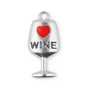 Roestvrij stalen (RVS) Stainless steel bedels wijnglas Silver-red
