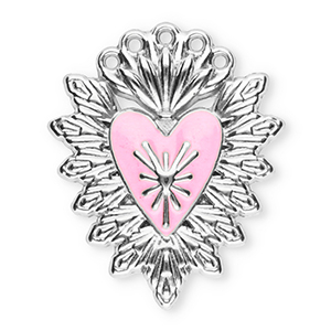 Roestvrij stalen (RVS) Stainless steel bedels heilig hart Silver-light pink