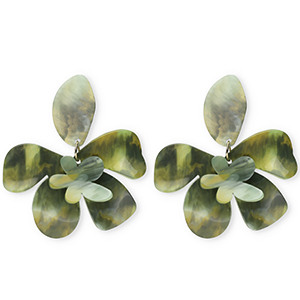 Trendy resin oorbellen&nbsp;/&nbsp;oorstekers bloem Multicolour green