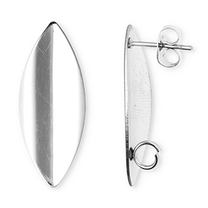 Roestvrij stalen (RVS) Stainless steel onderdelen oorbellen / oorstekers langwerpig ovaal met oogje Silver