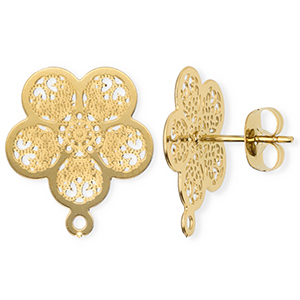 Roestvrij stalen (RVS) Stainless steel onderdelen oorbellen / oorstekers bloem met oogje Gold
