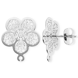 Roestvrij stalen (RVS) Stainless steel onderdelen oorbellen / oorstekers bloem met oogje Silver