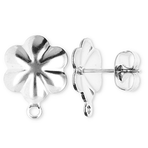 Roestvrij stalen (RVS) Stainless steel onderdelen oorbellen / oorstekers bloem met oogje Silver