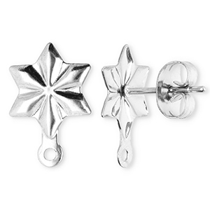 Roestvrij stalen (RVS) Stainless steel onderdelen oorbellen / oorstekers ster met oogje Silver