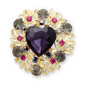 Broches hart Gold-purple-green-dark pink