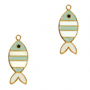 Roestvrij stalen (RVS) Stainless steel bedels vis Gold-mint green