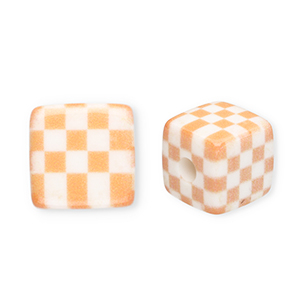 Acryl kralen vierkant met blokjes Light orange-white