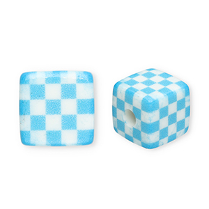 Acryl kralen vierkant met blokjes Blue-white