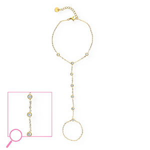 Roestvrij stalen (RVS) Stainless steel handkettingen Gold-crystal