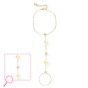 Roestvrij stalen (RVS) Stainless steel handkettingen hartjes Gold-crystal