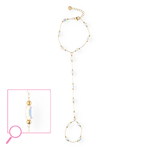 Roestvrij stalen (RVS) Stainless steel handkettingen Gold-crystal AB-white