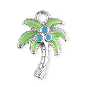 Roestvrij stalen (RVS) Stainless steel bedels palmboom Silver-green-blue