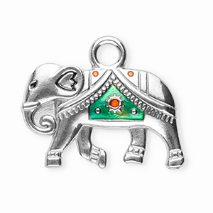 Roestvrij stalen (RVS) Stainless steel bedels olifant Silver-turquoise green