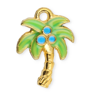 Roestvrij stalen (RVS) Stainless steel bedels palmboom Gold-green-blue