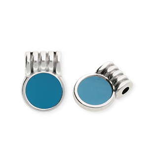Bedels DQ&reg; metaal rond Antiek zilver-petrol blue (nikkelvrij)