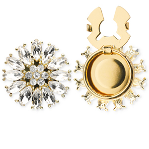 Brass TQ metaal button covers bloem Gold-crystal