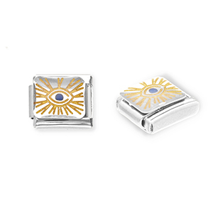 Roestvrij stalen (RVS) Stainless steel Italian charms losse schakels Alziend oog Silver-yellow-blue