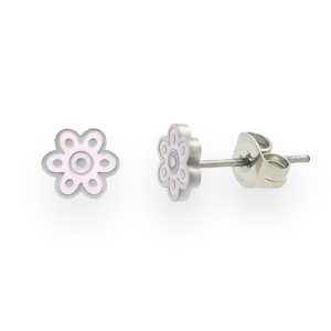 Roestvrij stalen (RVS) Stainless steel oorbellen flower Lilac-silver