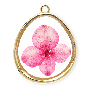 Bedels met gedroogde bloemetjes ei-vormig Gold-dark pink