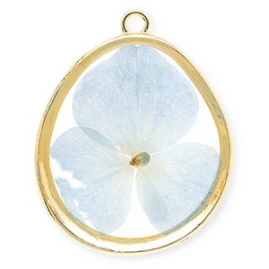 Bedels met gedroogde bloemetjes ei-vormig Gold-light blue