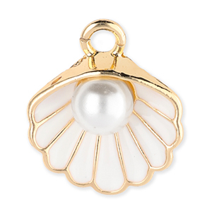 Bedels metaal schelp met parel Gold-white