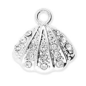 Bedels metaal schelp met strass Silver-transparent