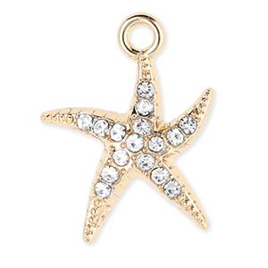 Bedels metaal zeester met strass Gold-transparent