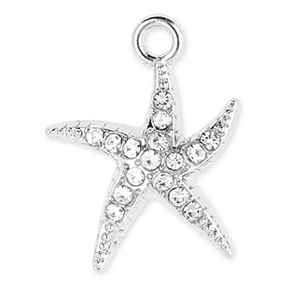 Bedels metaal zeester met strass Silver-transparent