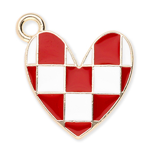 Bedels metaal hart met blokjes Gold-red-white