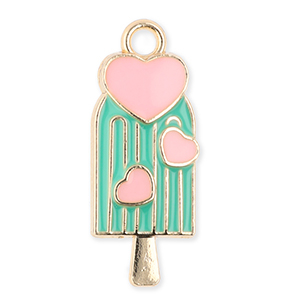 Bedels metaal ijslolly met hartjes Gold-green-light pink