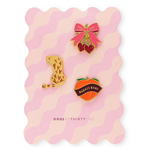 BY31&reg; Pins strik met kersen&nbsp;/&nbsp;luipaard&nbsp;/&nbsp;"Badass babe" op kaartje Multicolour pink-burgundy red-brown-bordeaux
