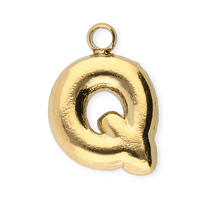 Roestvrij stalen (RVS) Stainless steel bedels letter Q Gold