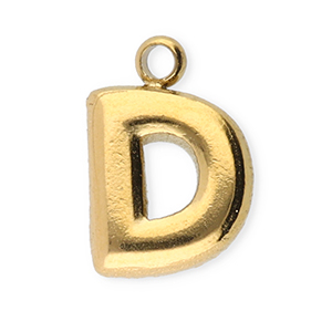 Roestvrij stalen (RVS) Stainless steel bedels letter D Gold