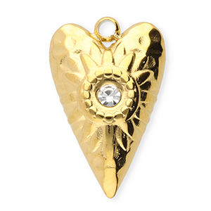 Roestvrij stalen (RVS) Stainless steel bedels hart Gold-transparent