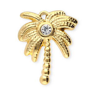 Roestvrij stalen (RVS) Stainless steel bedels palmboom Gold-transparent