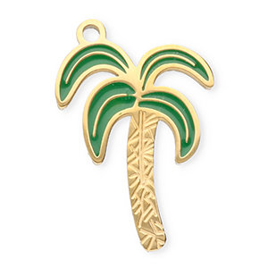 Roestvrij stalen (RVS) Stainless steel bedels palmboom Gold-dark green