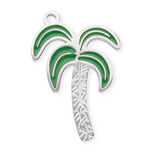 Roestvrij stalen (RVS) Stainless steel bedels palmboom Silver-dark green