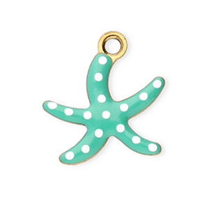 Roestvrij stalen (RVS) Stainless steel bedels zeester Gold-mint turquoise-white