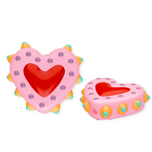 Handgemaakte glaskralen hart Light pink-red-multicolour