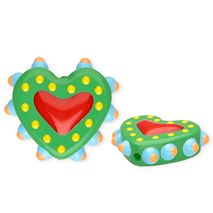 Handgemaakte glaskralen hart Green-red-multicolour