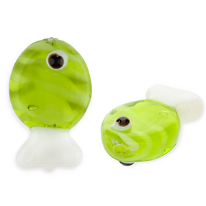 Handgemaakte glaskralen vis Transparent olive green-white-black
