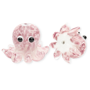 Handgemaakte glaskralen octopus Mauve-white