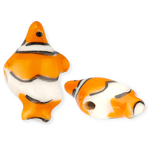 Kralen keramiek clownvis Orange-off white-black