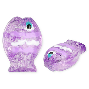 Handgemaakte glaskralen vis Transparent purple-white-black-cyan