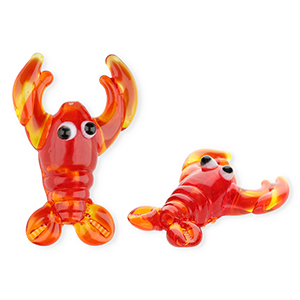 Handgemaakte glaskralen kreeft Red-transparent orange