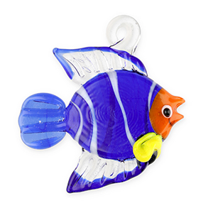 Handgemaakte glasbedels vis Transparent dark blue-white-orange-yellow