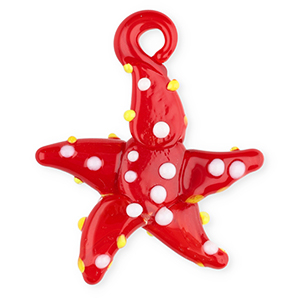 Handgemaakte glasbedels zeester Red-white-yellow